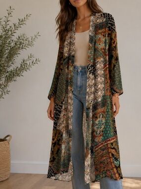 Wrangler Bohemian Patchwork Duster Kimono - XL Caftan Western Rodeo